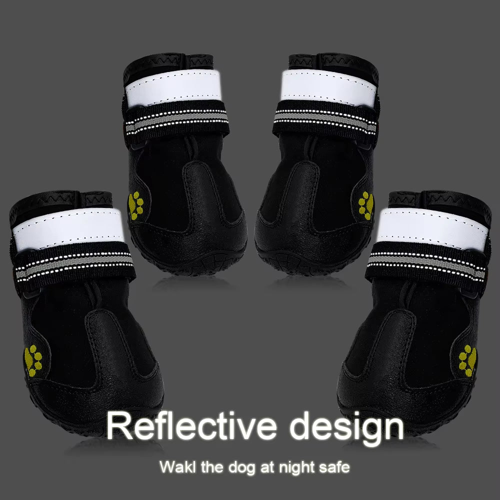 4Pcs/Set Pet Dog Shoes Reflective Waterproof Dog Boots Warm Snow Rain Pets Booties Anti-Slip Socks Footwear for Medium Large Dog