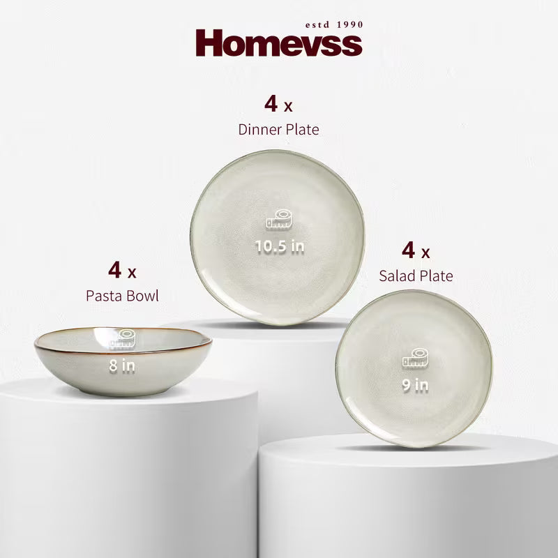 12-Piece Stoneware Dinnerware Set Service for 4