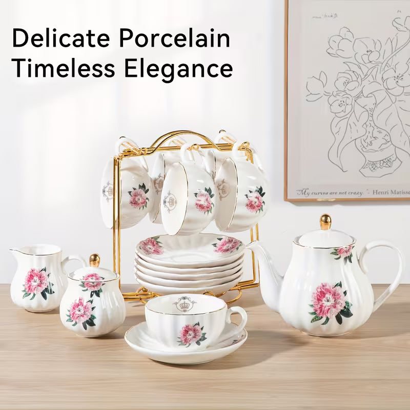 22-Piece Porcelain Tea Set with Teapot and Teaspoons