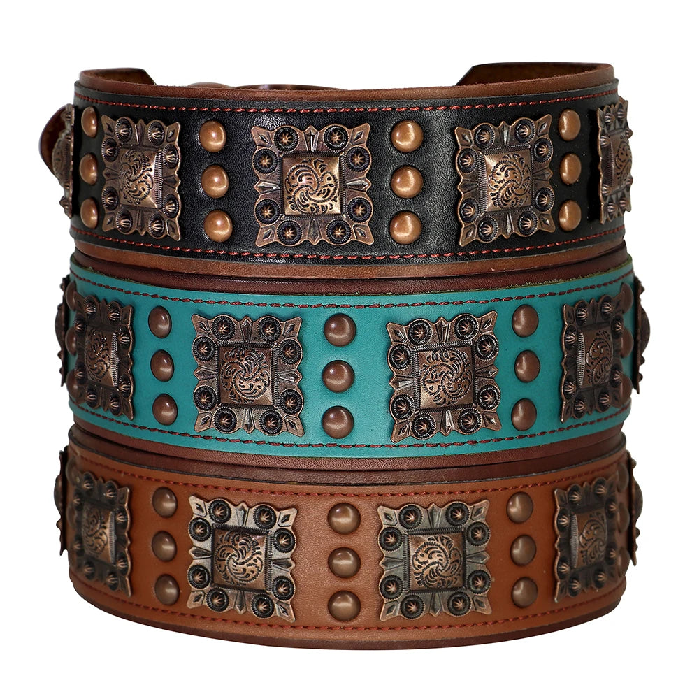 Cool Spiked Dog Collar for Medium Large Dogs Genuine Leather Pitbull Bulldog Adjustable Pet Accessories Collars Necklace