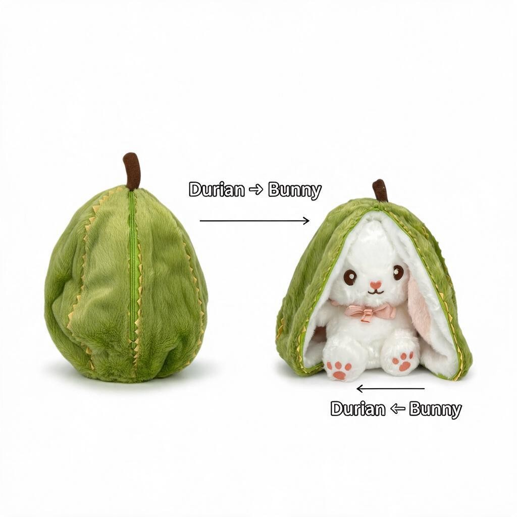 Reversible Strawberry Bunny Plush Toy Soft Polyester Stuffed Animal for Kids Hide and Seek Transforming Toy
