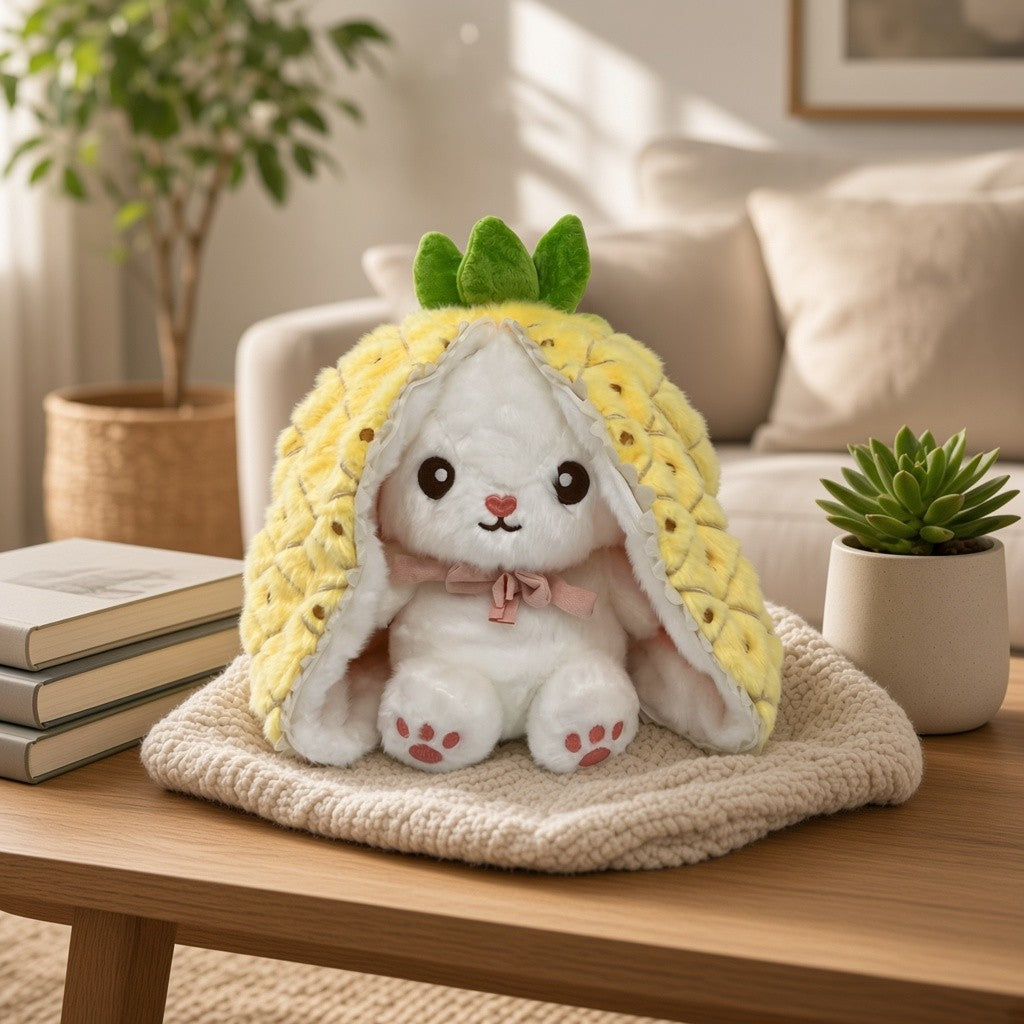Reversible Strawberry Bunny Plush Toy Soft Polyester Stuffed Animal for Kids Hide and Seek Transforming Toy