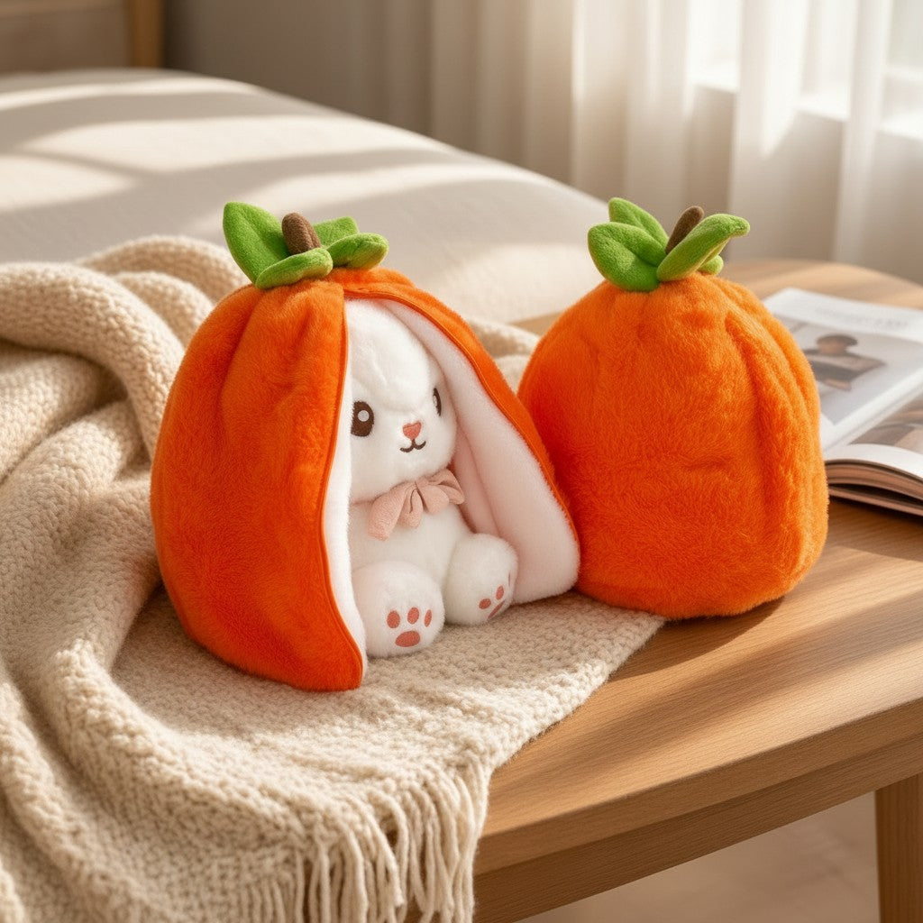 Reversible Strawberry Bunny Plush Toy Soft Polyester Stuffed Animal for Kids Hide and Seek Transforming Toy