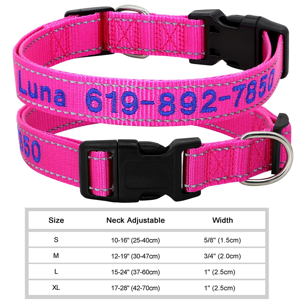 Adjustable Nylon Embroidered Dog Collar Custom ID Name Accessories Pet Collars for Small Medium Large Dogs Pets Supplies Perro