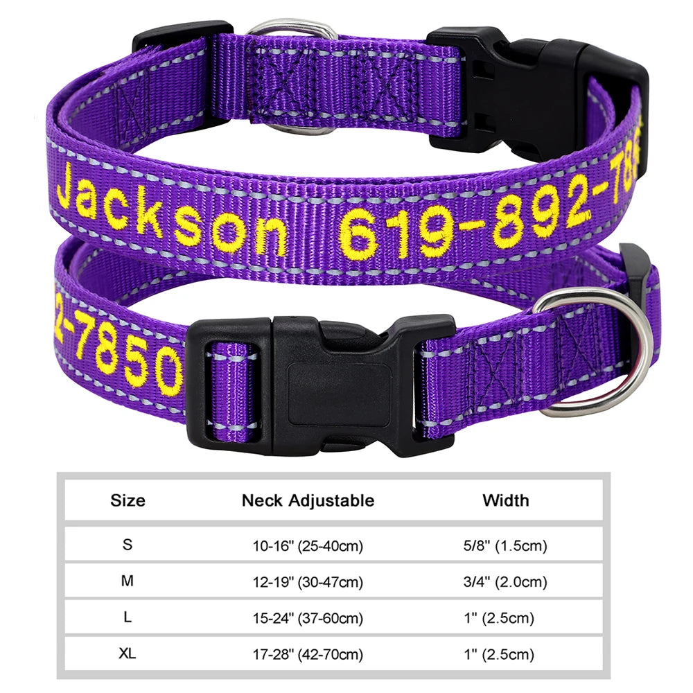 Adjustable Nylon Embroidered Dog Collar Custom ID Name Accessories Pet Collars for Small Medium Large Dogs Pets Supplies Perro