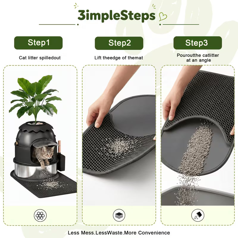 Large Decorative Hidden Stainless Steel Cat Litter Box with Artificial Plants