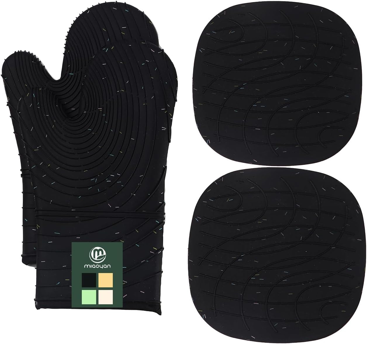4 Pieces Oven and Pot Holders Mitts of Macaron Color Thickened Non-Slip Silicone Kitchen Gloves, Heat Resistant up to 500F, Essential for Kitchen Baking(Makal-Hei)