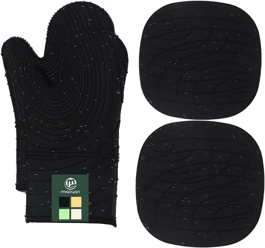 4 Pieces Oven and Pot Holders Mitts of Macaron Color Thickened Non-Slip Silicone Kitchen Gloves, Heat Resistant up to 500F, Essential for Kitchen Baking(Makal-Hei)