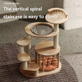 Multi-Tier Wooden Cat Tower with Spiral Staircase and Capsule Bed