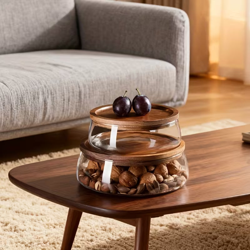2-Piece Glass Candy Storage Box with Wooden Lid