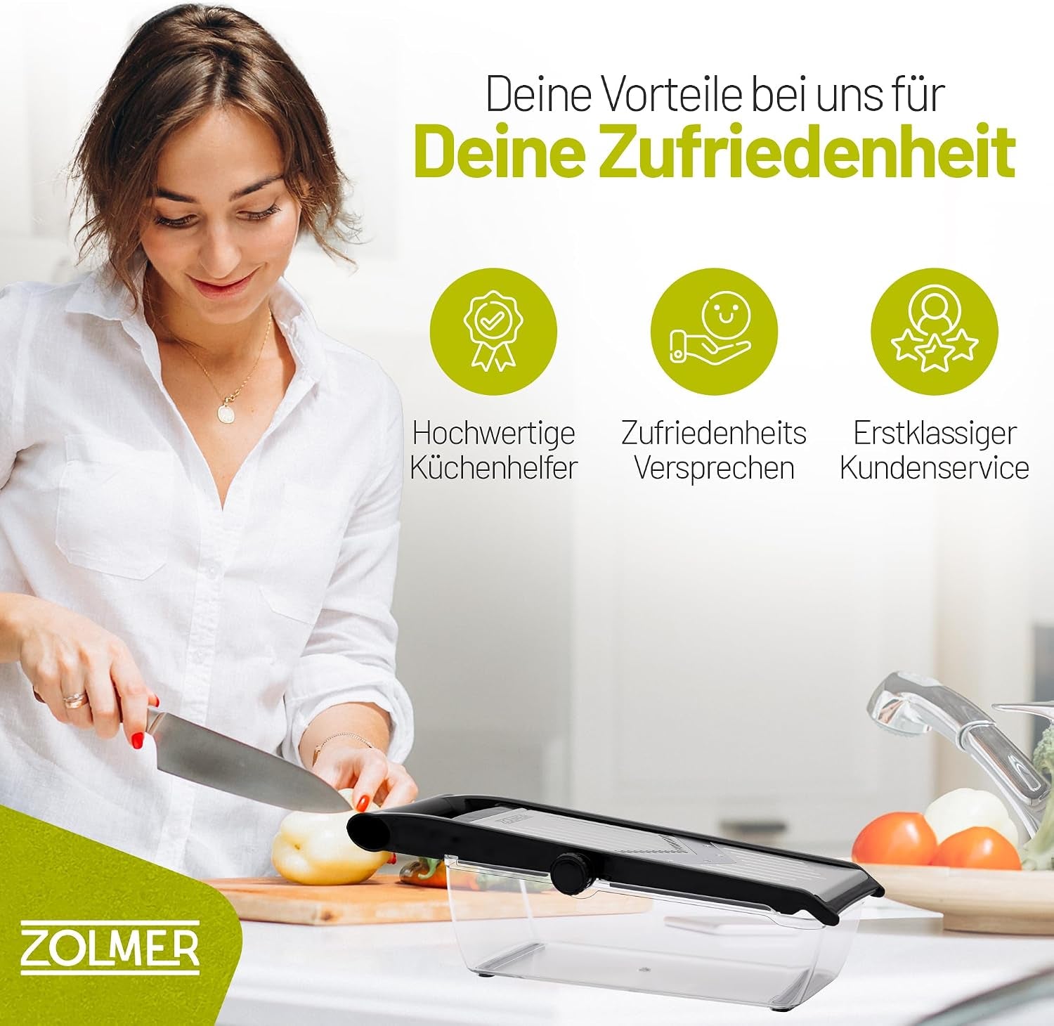 Professional Mandoline Slicer for Kitchen - Adjustable Vegetable Slicer with Two Extra-Sharp Julienne Blades - Veggie Slicer with Finger Guard and Collection Tray - Potato Slicer, Cucumber Slicer