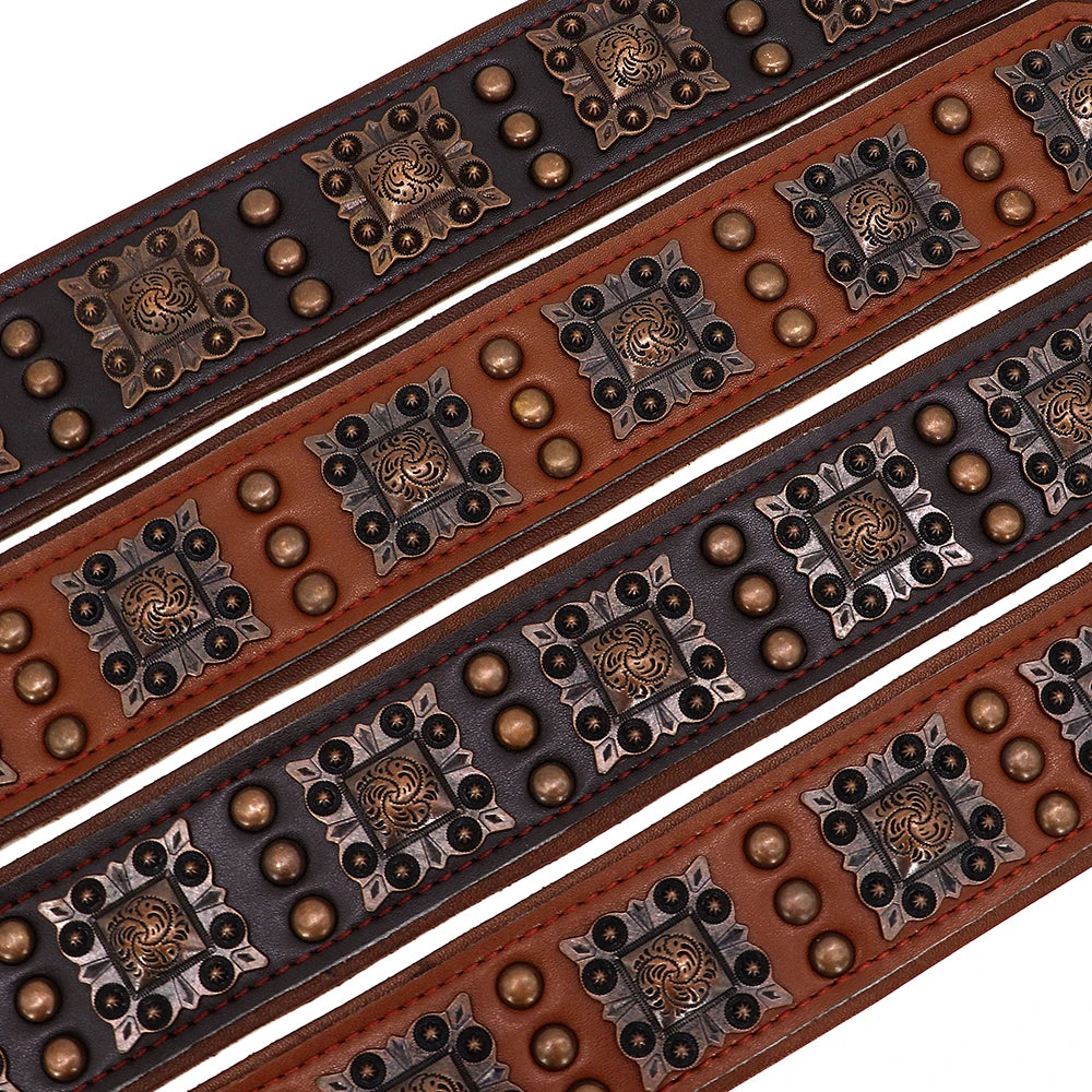 Cool Spiked Dog Collar for Medium Large Dogs Genuine Leather Pitbull Bulldog Adjustable Pet Accessories Collars Necklace