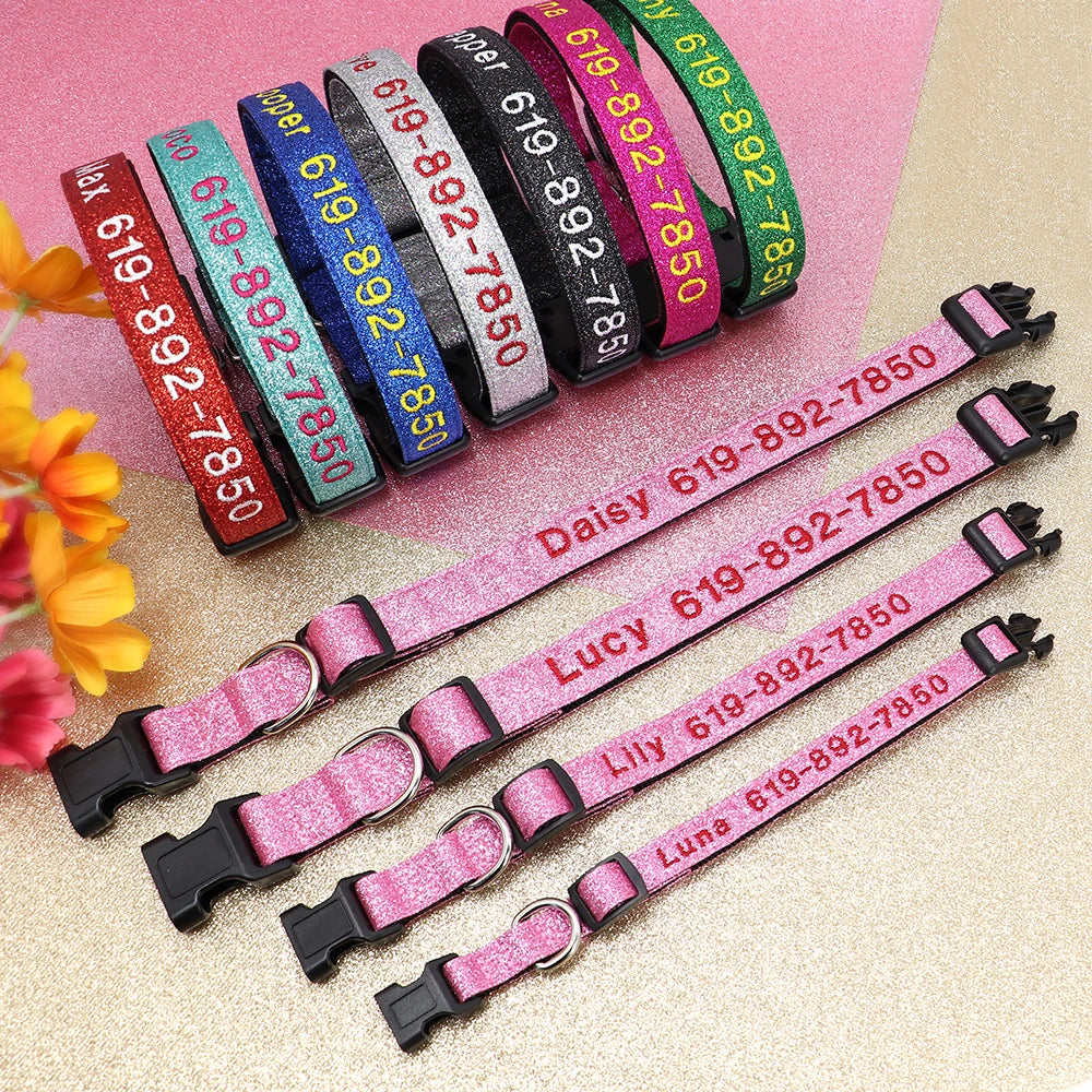 Adjustable Nylon Embroidered Dog Collar Custom ID Name Accessories Pet Collars for Small Medium Large Dogs Pets Supplies Perro