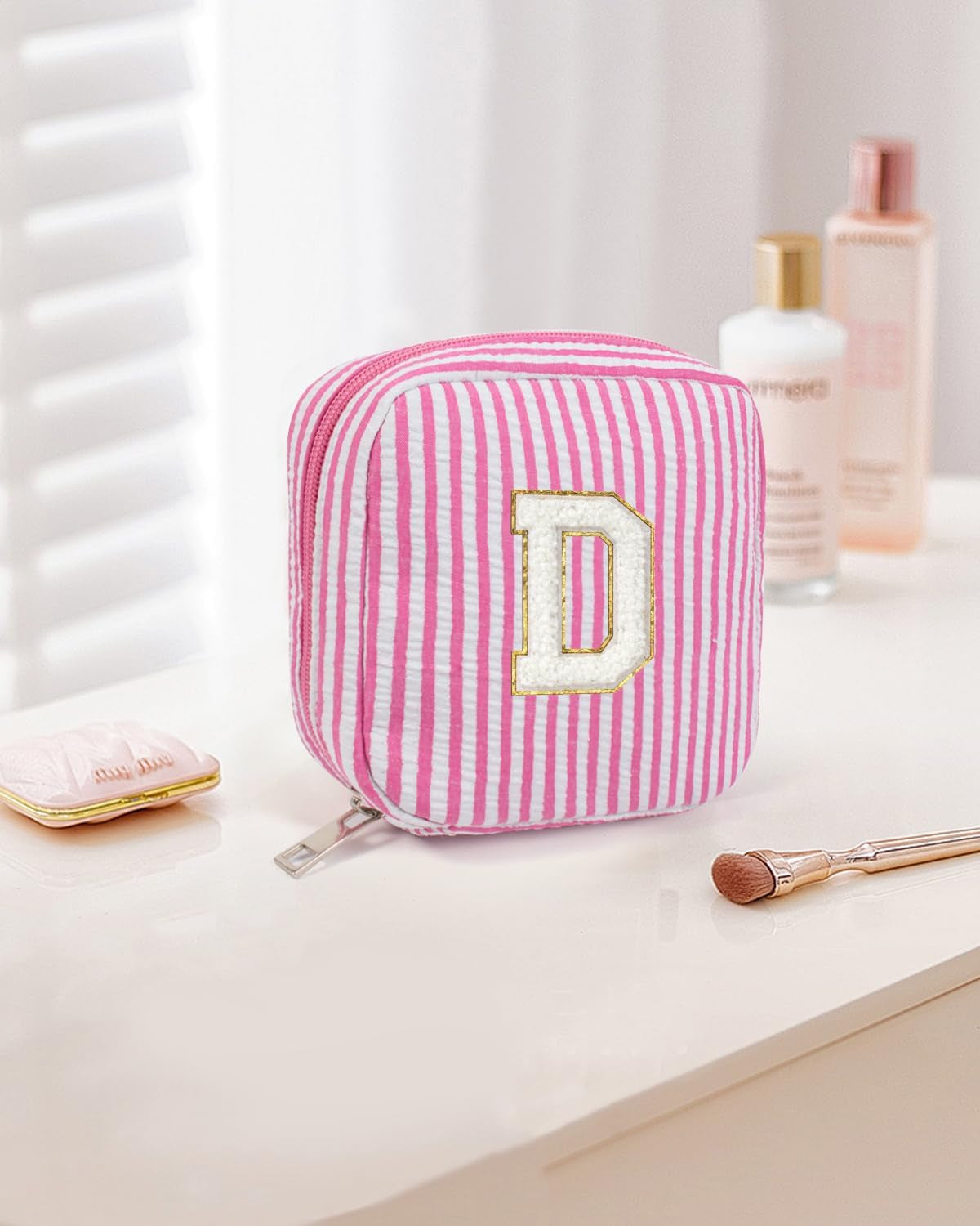 Easter Basket Gifts for Girls Teen Girl - Pink Preppy Makeup Bag Best Friend Birthday Gifts Teacher Gifts for Women Wedding Gifts Bridesmaid Gifts Daughter Teacher Wife Gifts Teen Girl Gifts
