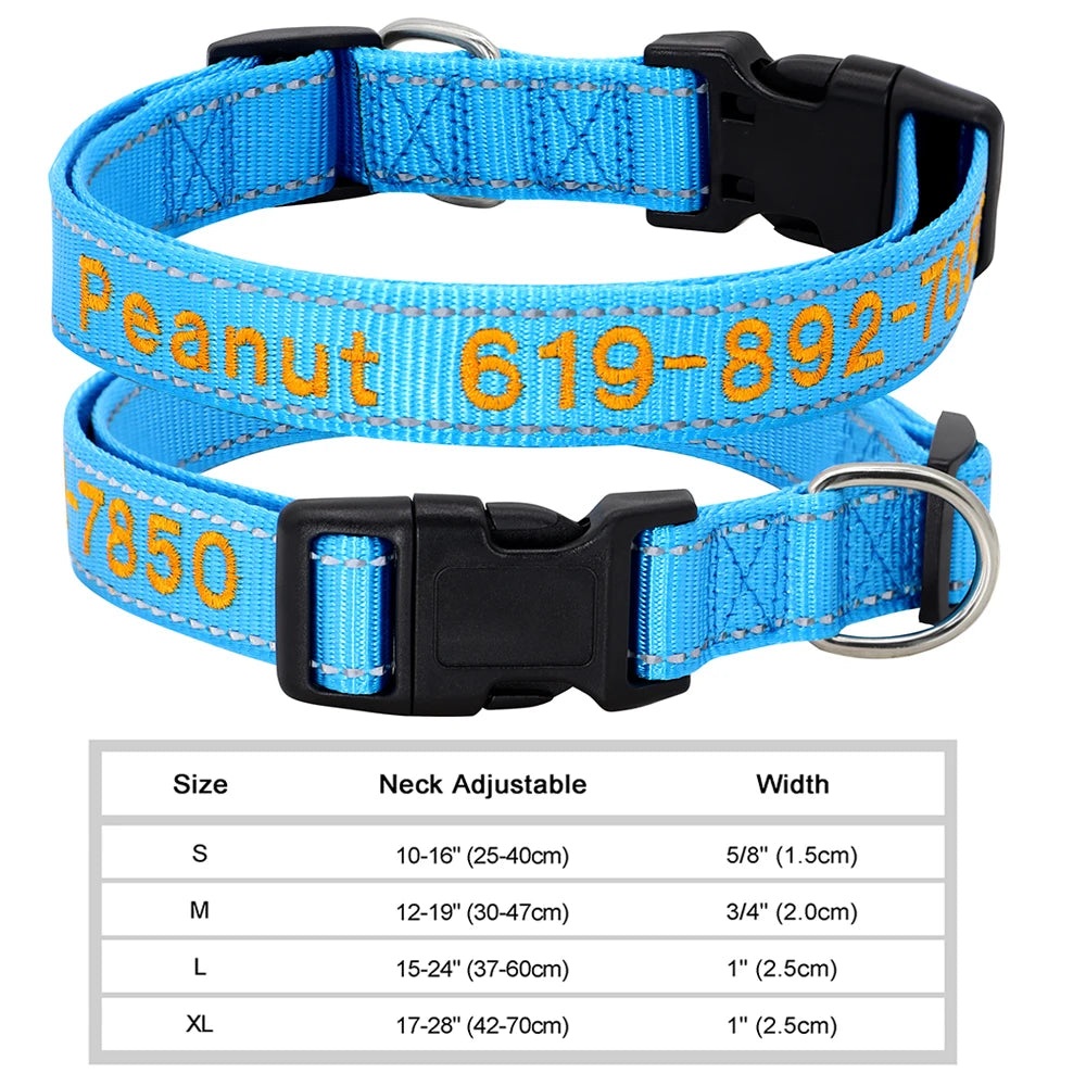 Adjustable Nylon Embroidered Dog Collar Custom ID Name Accessories Pet Collars for Small Medium Large Dogs Pets Supplies Perro