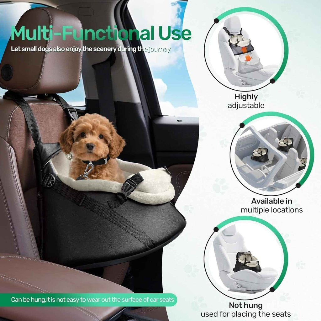 Small Dog Car Seat Booster PU Leather Travel Seat for Dogs up to 7lbs