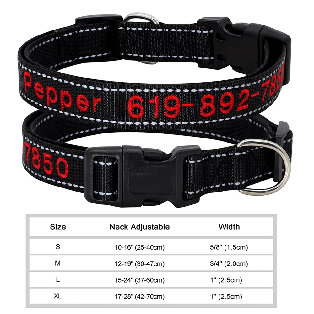 Adjustable Nylon Embroidered Dog Collar Custom ID Name Accessories Pet Collars for Small Medium Large Dogs Pets Supplies Perro