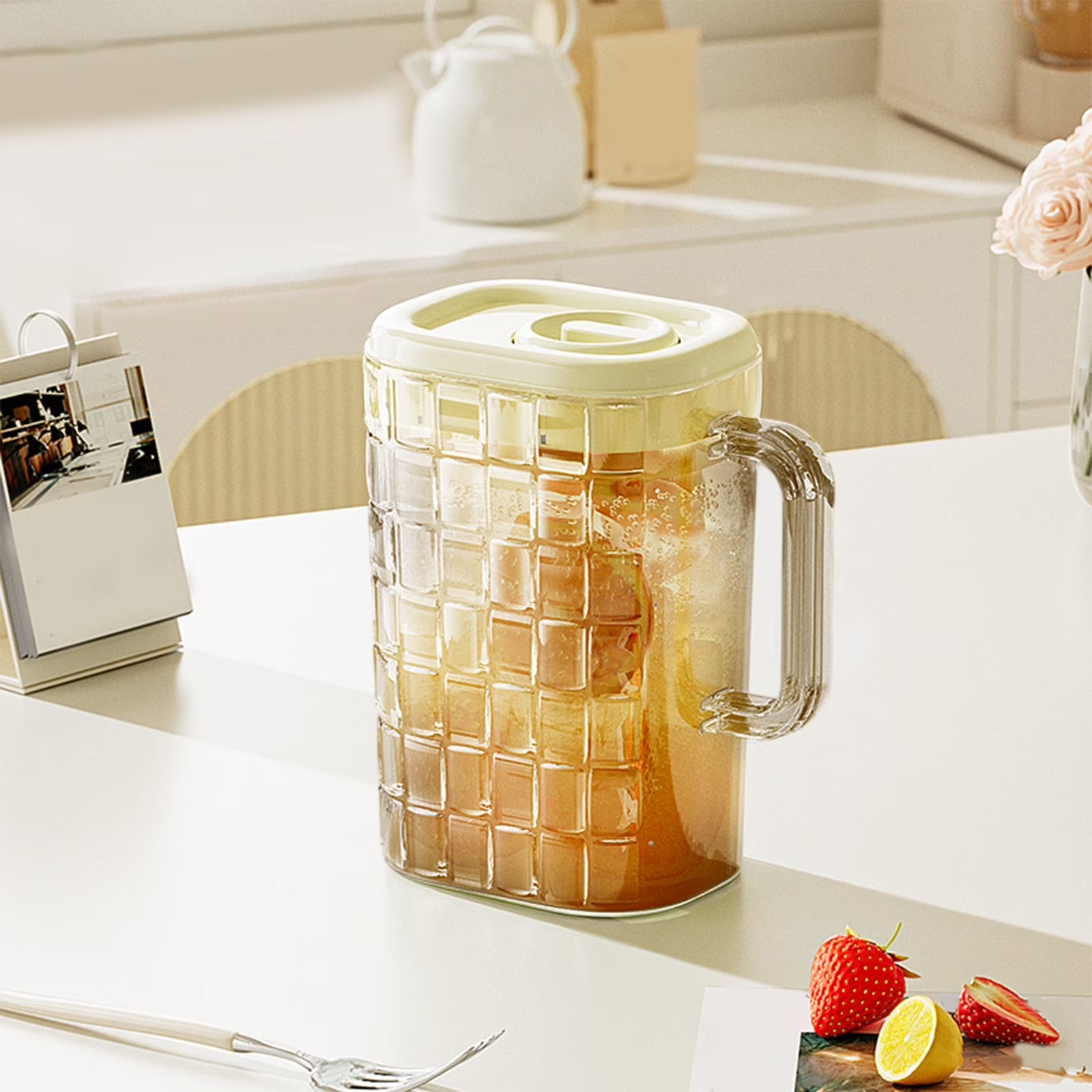 Light Luxurys Cold Water Kettle Living Room Large Capacity 2L Cool White Water Kettle Household Water Cup Set Refrigerator Juices Vapors Tea Kettle Kitchen Organizer, Birthday Gifts