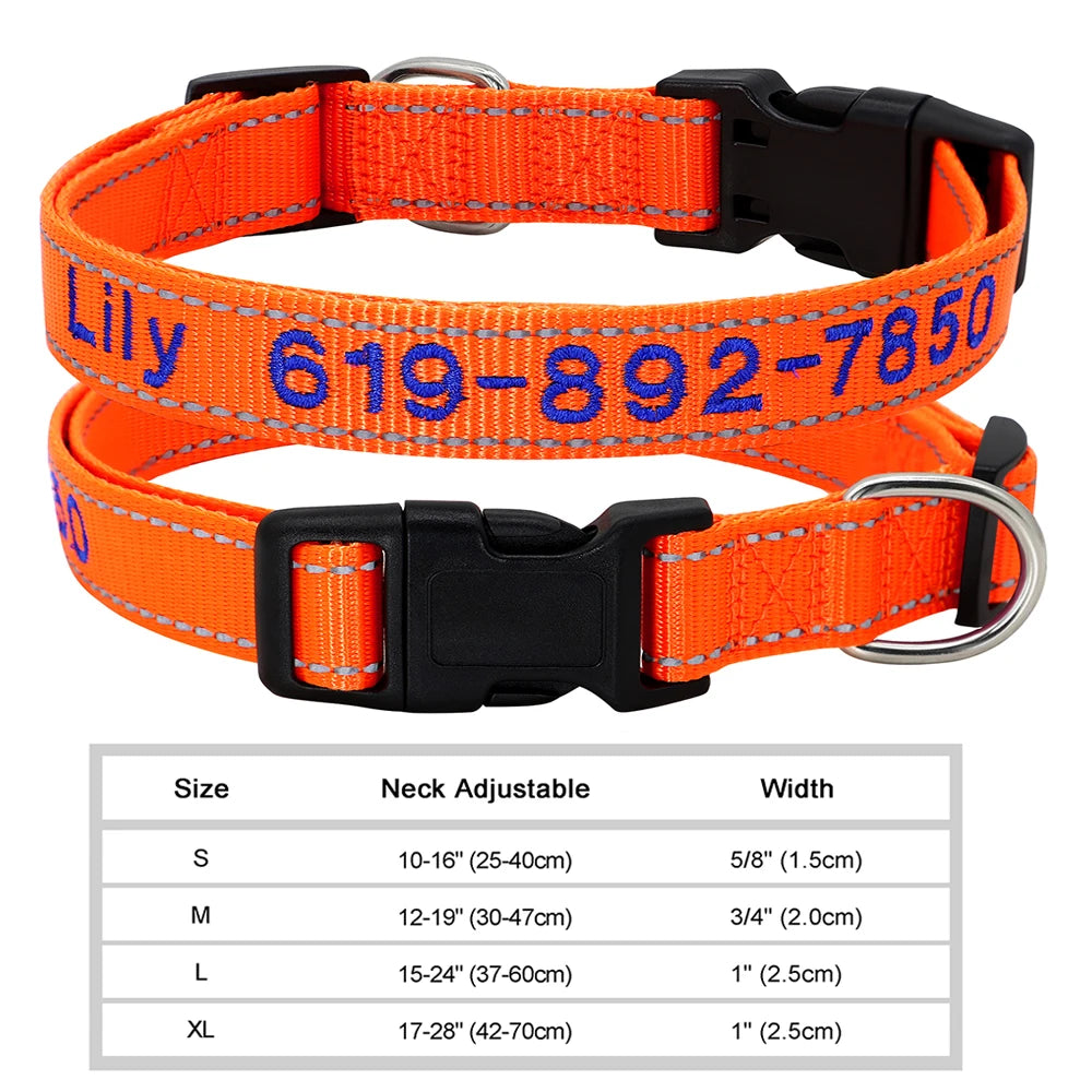 Adjustable Nylon Embroidered Dog Collar Custom ID Name Accessories Pet Collars for Small Medium Large Dogs Pets Supplies Perro