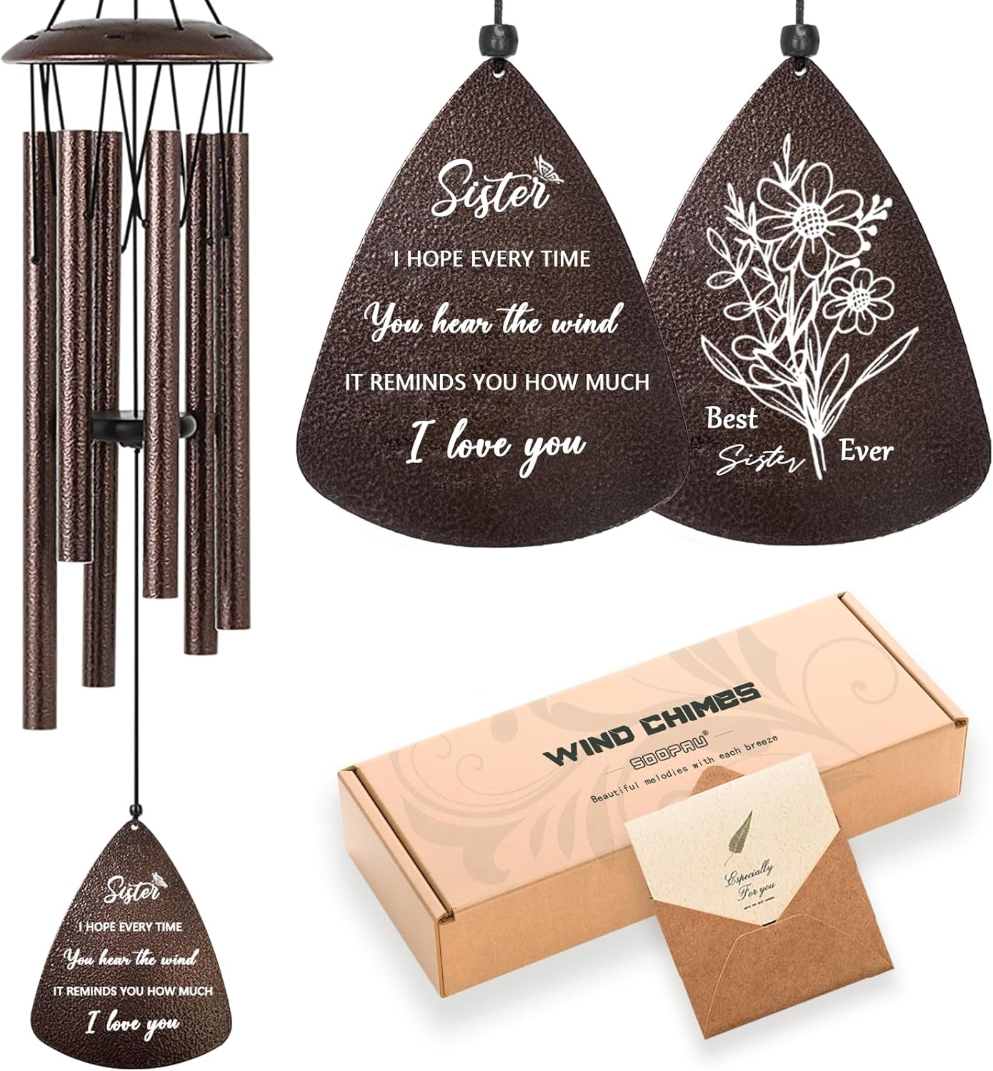 Sister Gifts, 32" Bronze Wind Chimes Sister Gifts for Women, Gifts for Sister, Sisters Gifts from Sister, Gifts for Sister in Law, Best Sister Ever Gifts