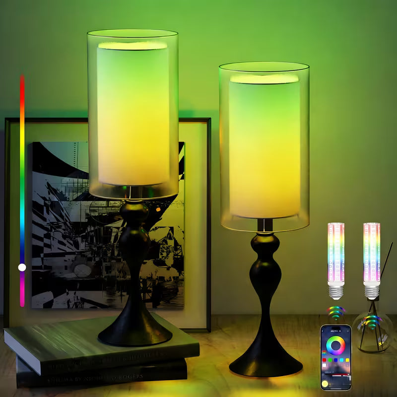 Set of 2 Bedside Table Lamps with RGB Music Sync