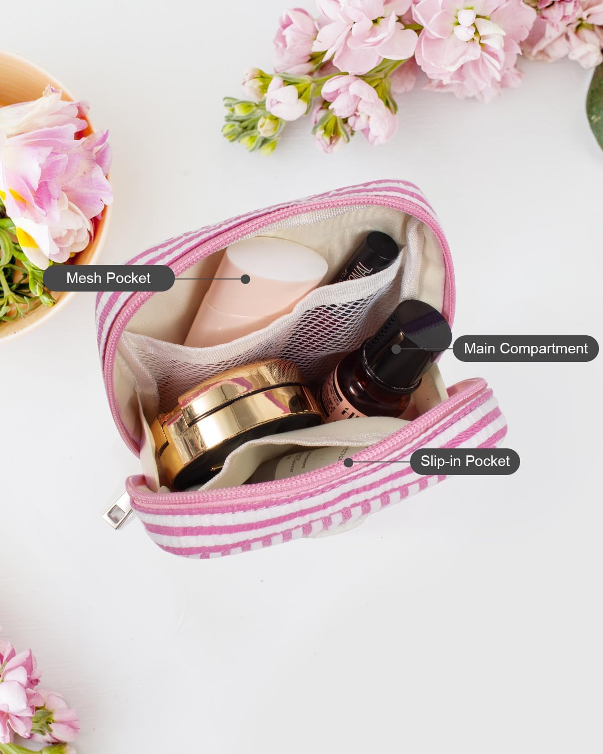 Easter Basket Gifts for Girls Teen Girl - Pink Preppy Makeup Bag Best Friend Birthday Gifts Teacher Gifts for Women Wedding Gifts Bridesmaid Gifts Daughter Teacher Wife Gifts Teen Girl Gifts