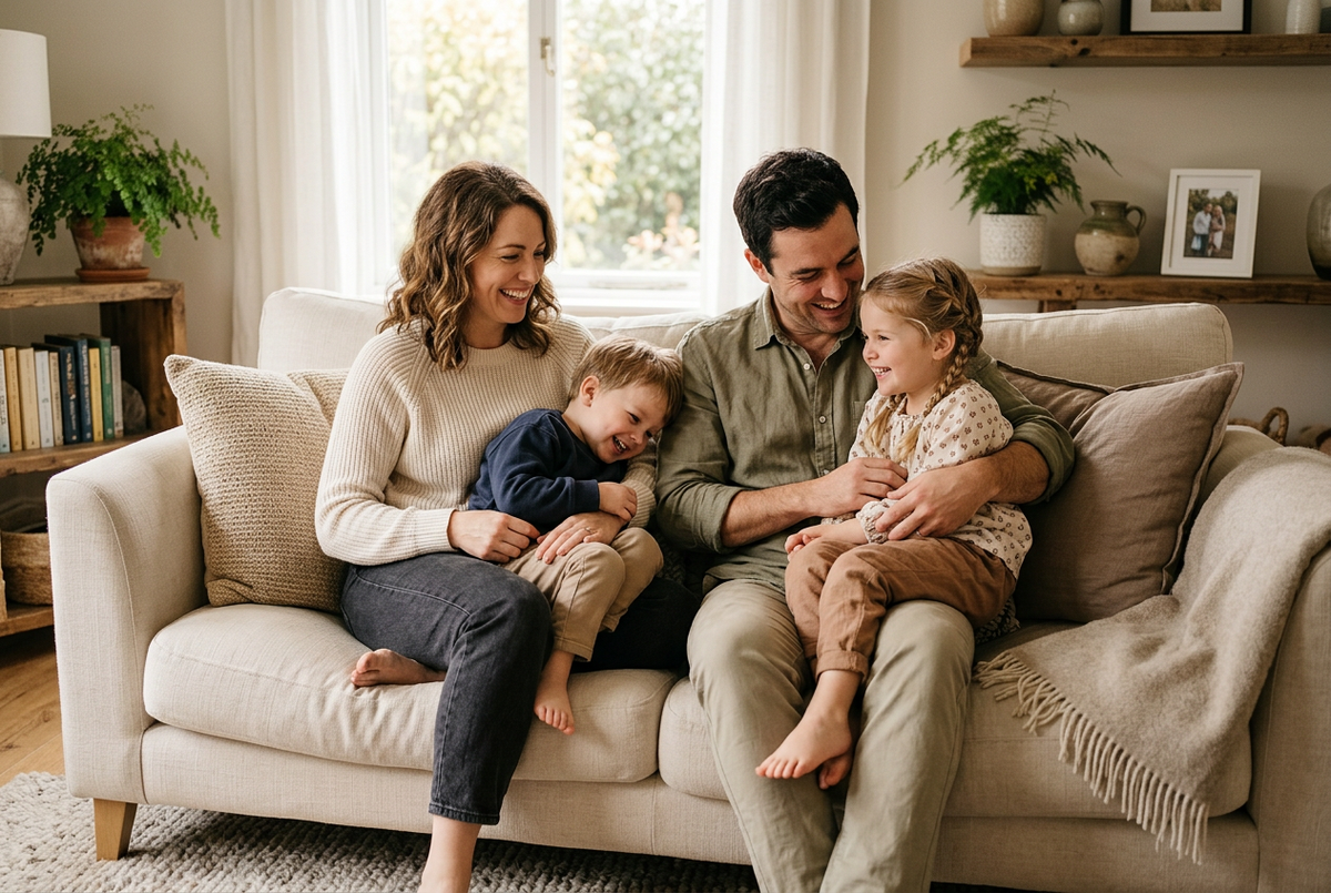 Family sharing a joyful moment at home