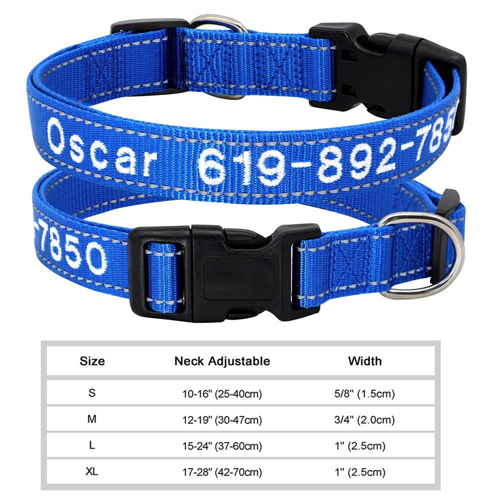 Adjustable Nylon Embroidered Dog Collar Custom ID Name Accessories Pet Collars for Small Medium Large Dogs Pets Supplies Perro