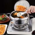 Stainless Steel Tempura Deep Fryer Pot with Thermometer and Drainer Rack