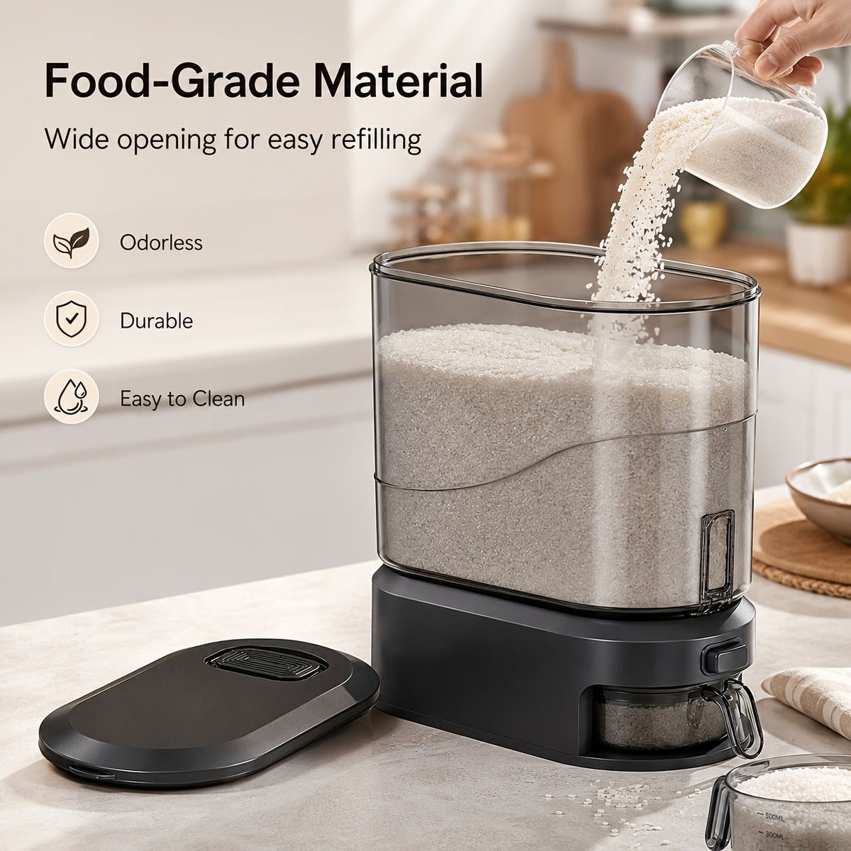 Press-Type Quantitative Rice Dispenser and Storage Box