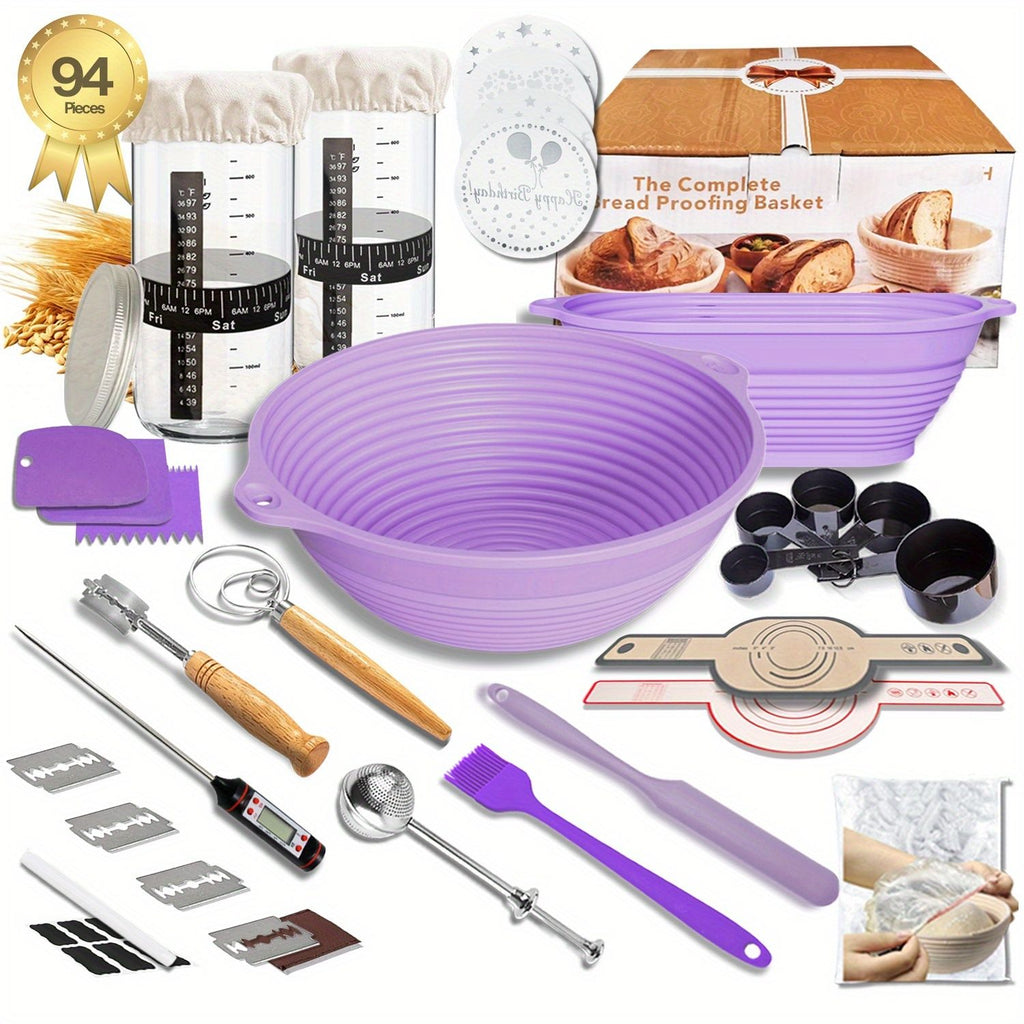 94-Piece Sourdough Bread Starter and Proofing Basket Baking Kit