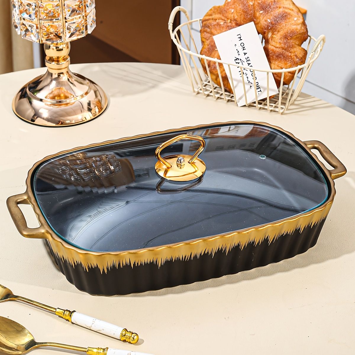 Ceramic Baking Pan and Serving Plate Set for Pizza and Bread