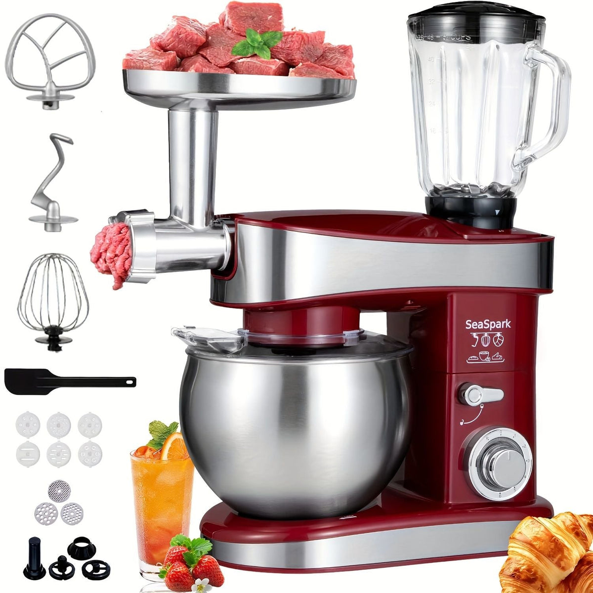 6-in-1 Electric Stand Mixer with 6.3-Quart Stainless Steel Bowl