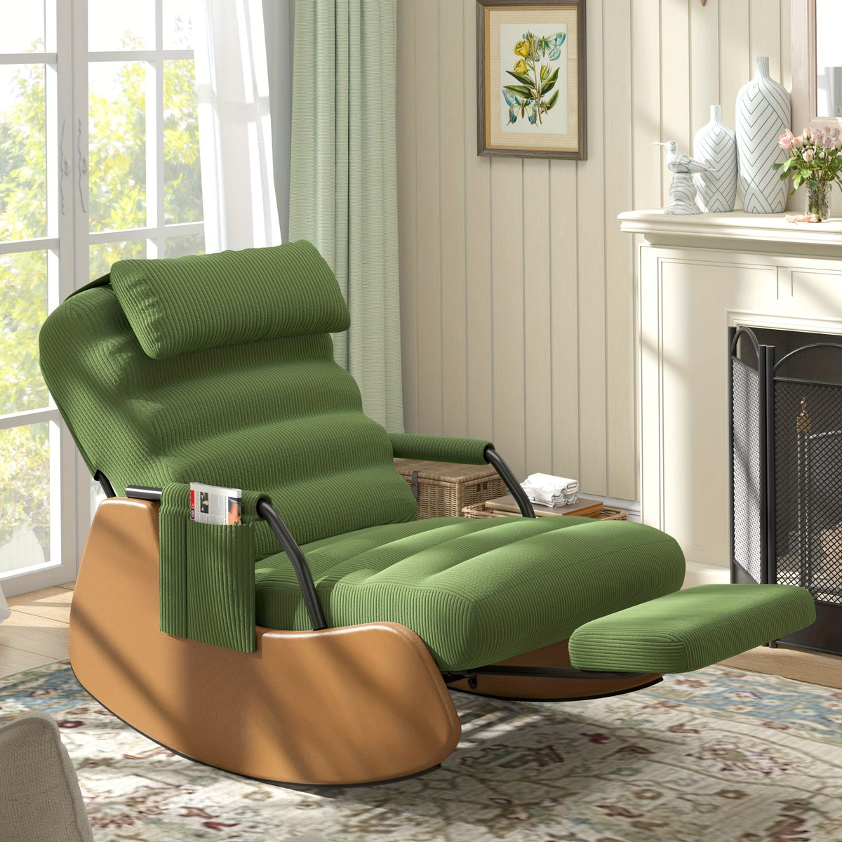 Corduroy Nursery Glider Rocking Chair with Cushioned Seat
