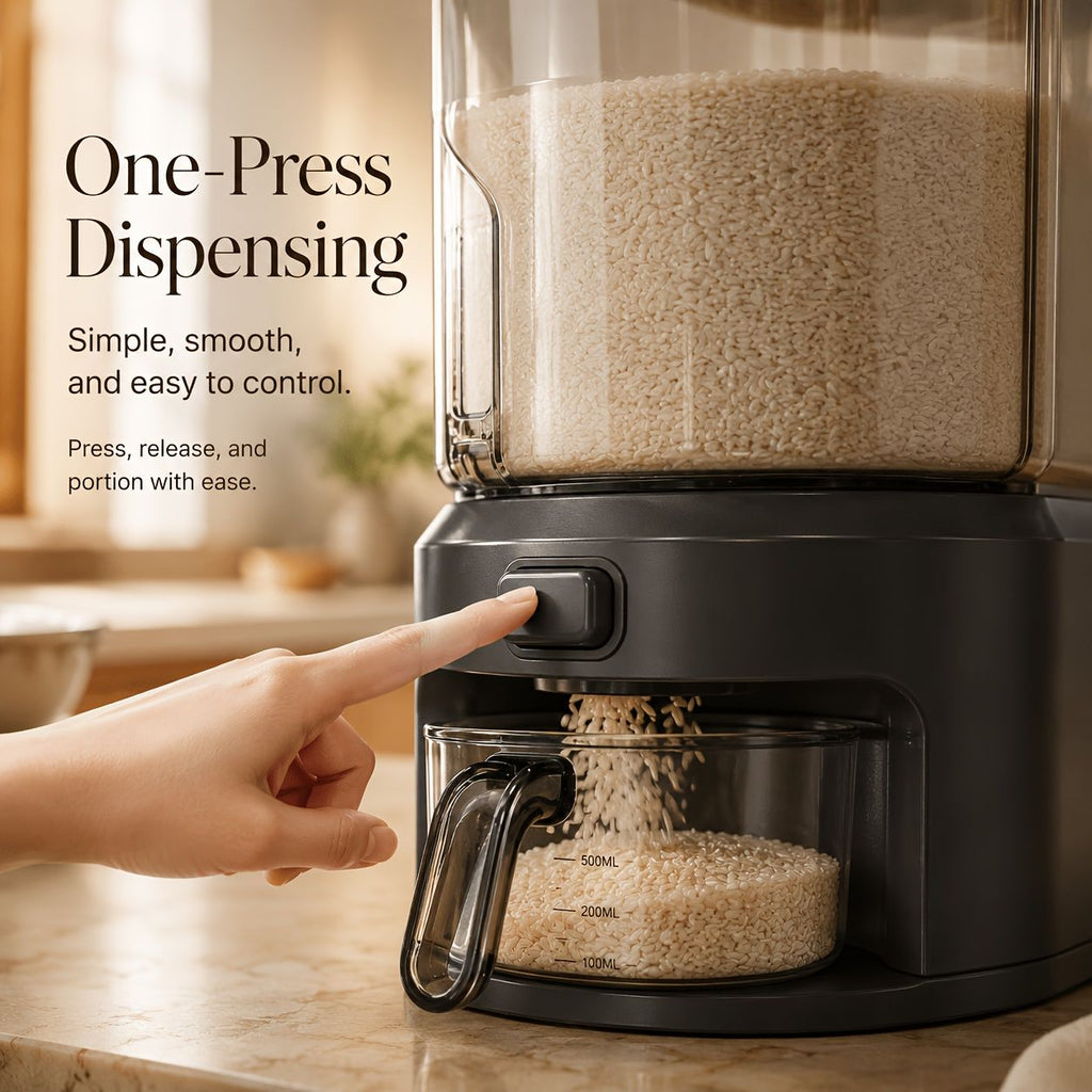 Press-Type Quantitative Rice Dispenser and Storage Box