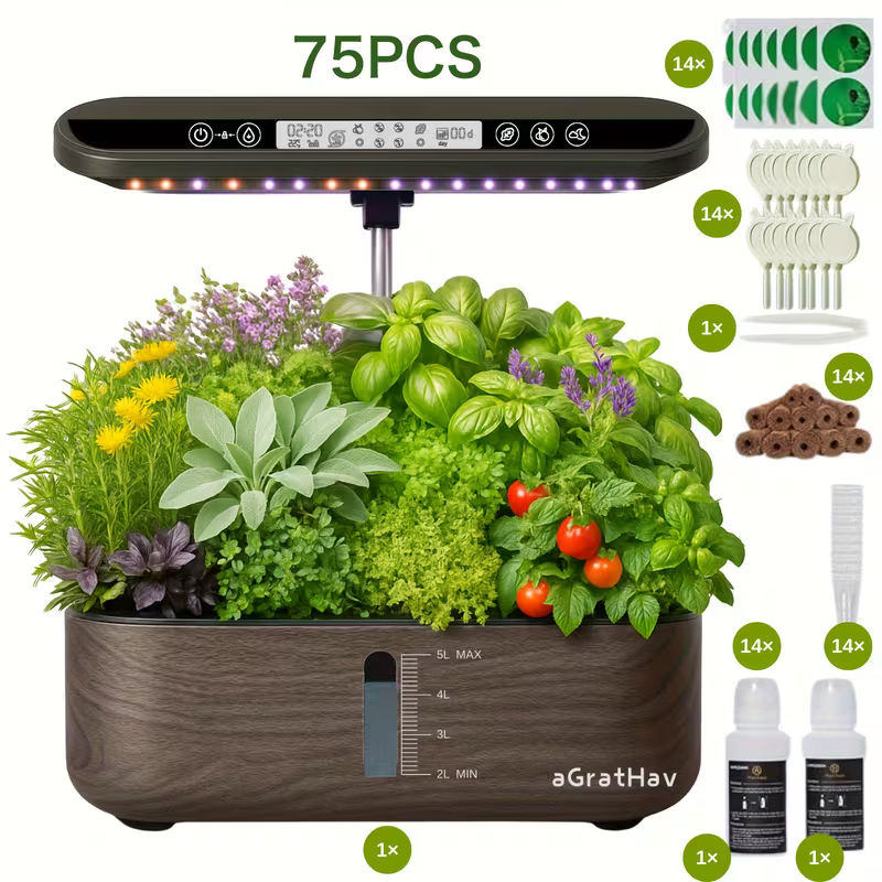 1.32 Gal 14-Plant Indoor Hydroponic Growing Kit with LED Grow Light