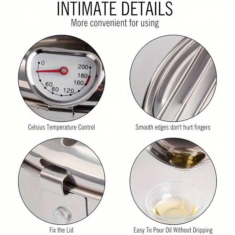 Stainless Steel Tempura Deep Fryer Pot with Thermometer and Drainer Rack