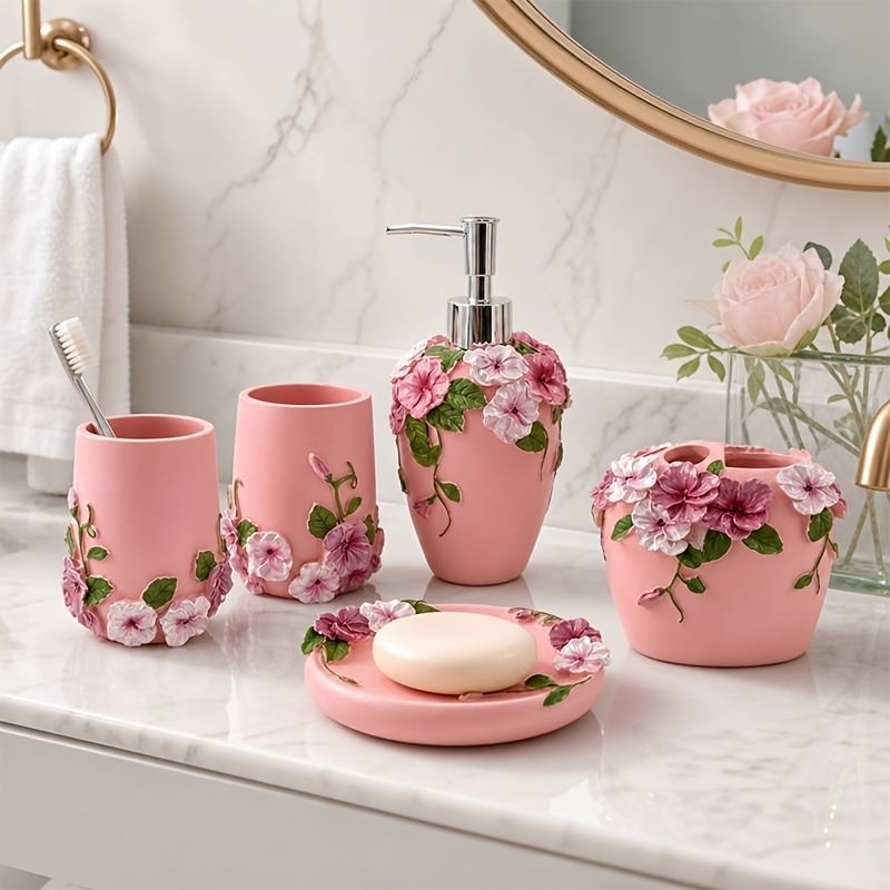 5-Piece Vintage Bathroom Accessories Set with Soap Dispenser