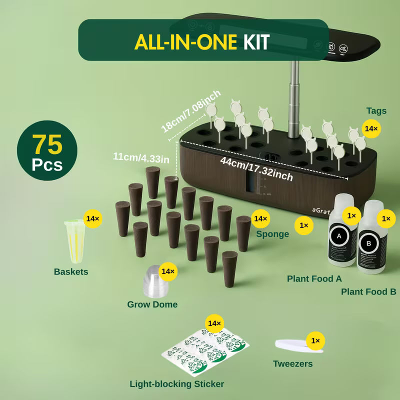 1.32 Gal 14-Plant Indoor Hydroponic Growing Kit with LED Grow Light