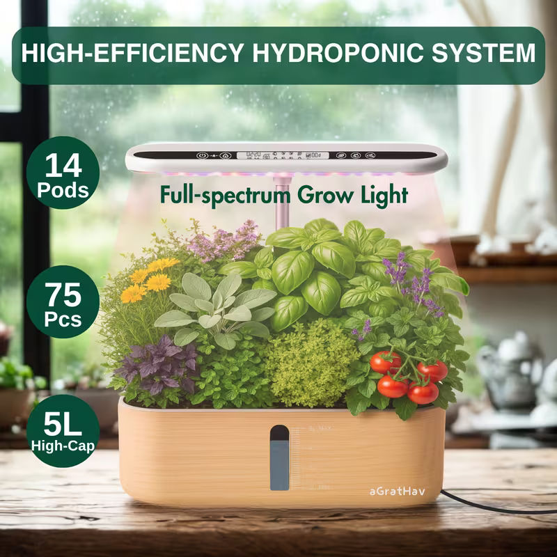 1.32 Gal 14-Plant Indoor Hydroponic Growing Kit with LED Grow Light