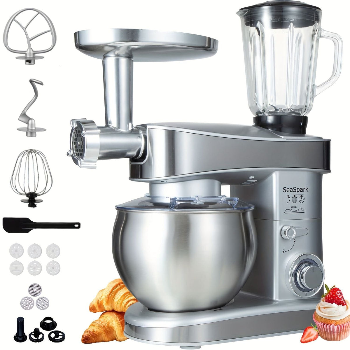 6-in-1 Electric Stand Mixer with 6.3-Quart Stainless Steel Bowl