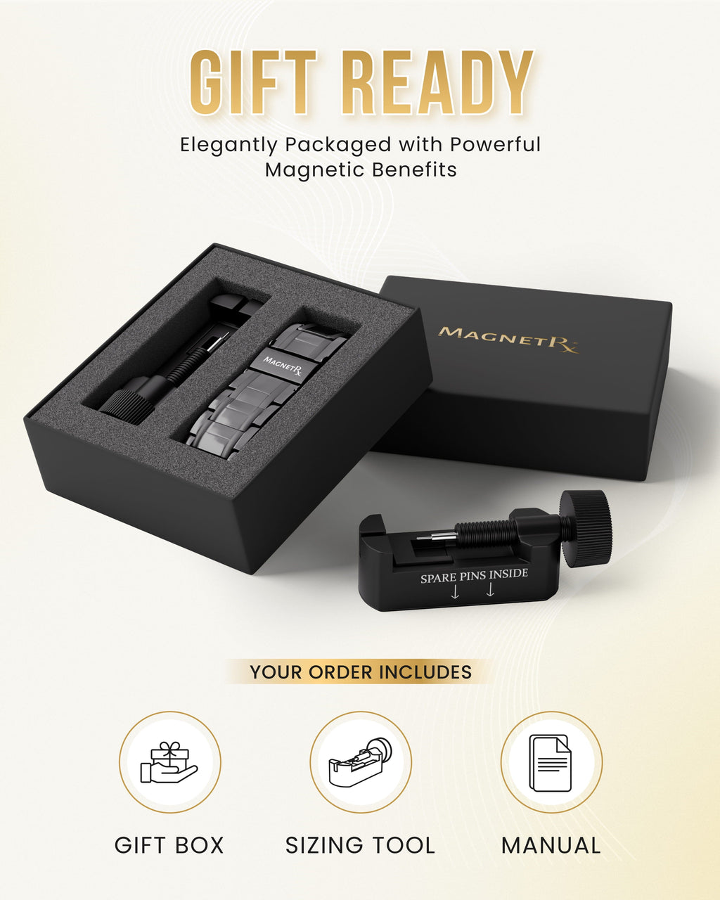 3x Strength Titanium Magnetic Bracelet for Men (Gunmetal)
